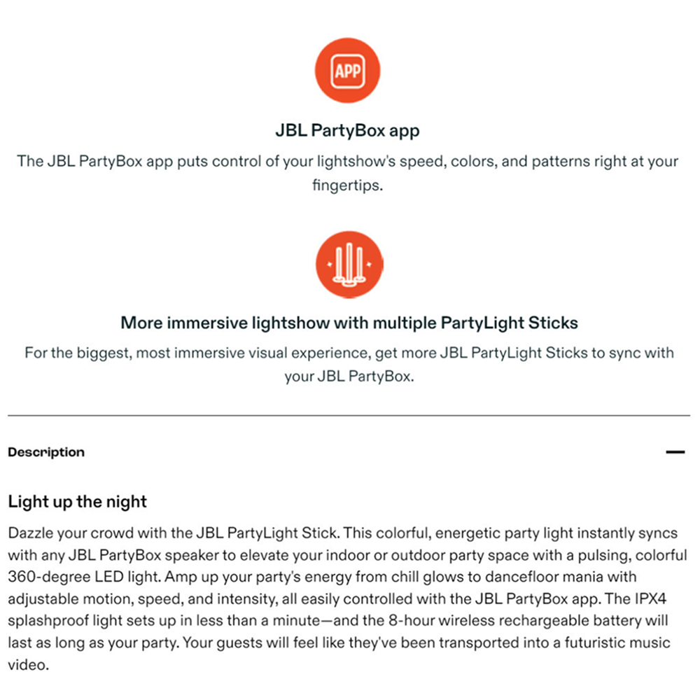 BL PartyLight Stick Bluetooth Party Light Stick | 360 Custom Light Effects | IPX4 Splashrpoof | App Support