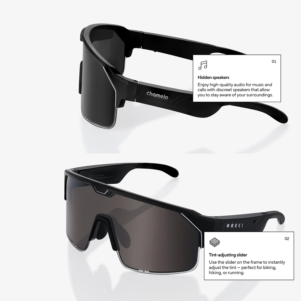 Chamelo Sport Music Shield Tint-adjustable sports sunglasses with built-in audio