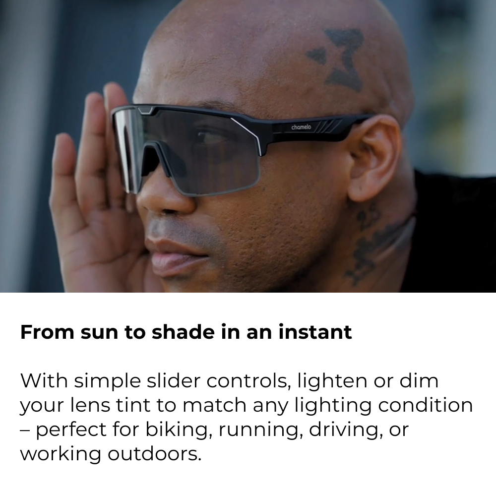 Chamelo Sport Music Shield Tint-adjustable sports sunglasses with built-in audio