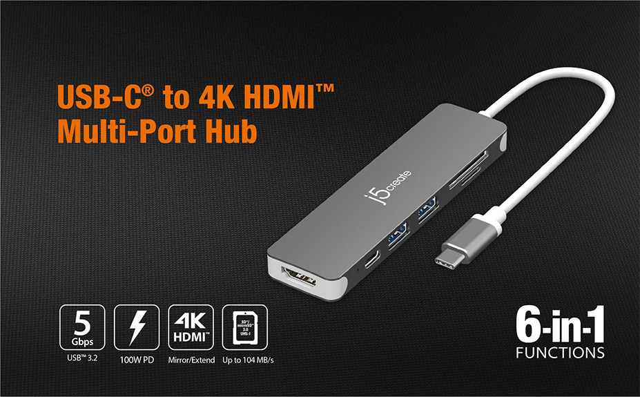 J5Create JDC353 USB-C to 4K HDMI Multi-Port Hub (2 Years Warranty)