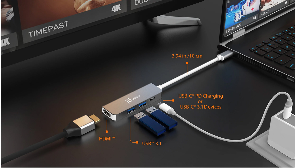 J5Create JCD371 USB-C to HDMI & USB 3.1 2-Port with Power Delivery (2 Years Warranty)