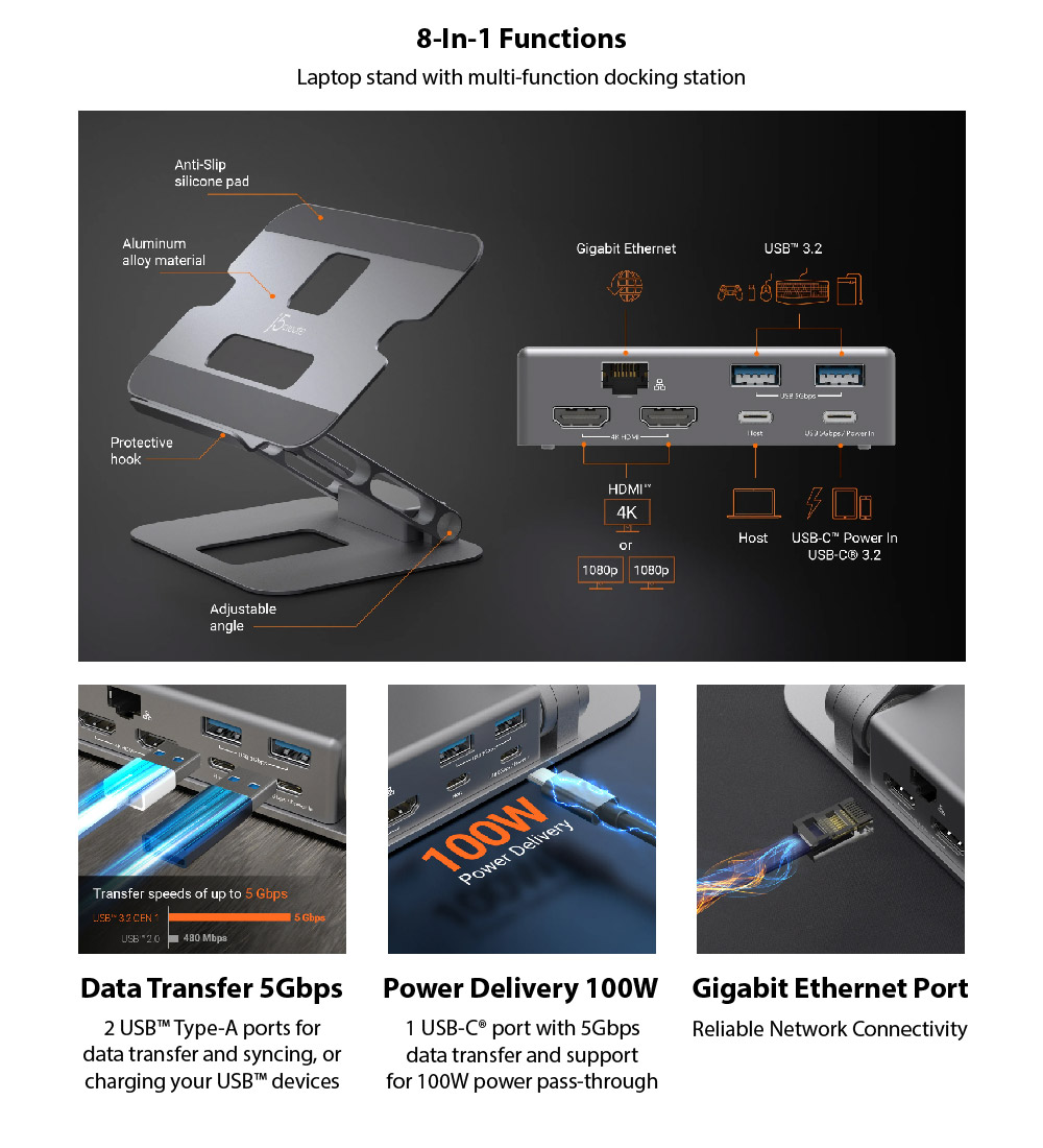 J5Create JTS127 Multi-Angle Dual HDMI Laptop Stand (2 Years Warranty)