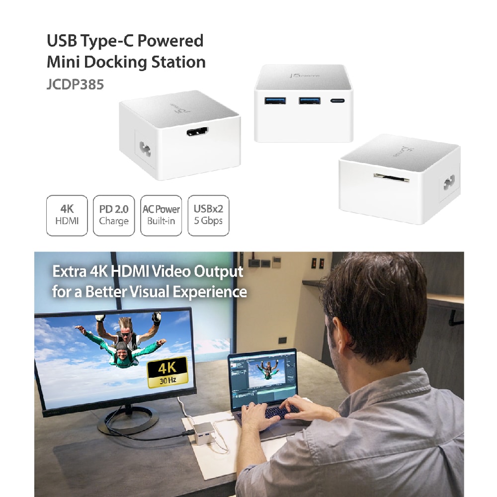 J5create JCDP385 USB Type-C Powered Mini Docking Station