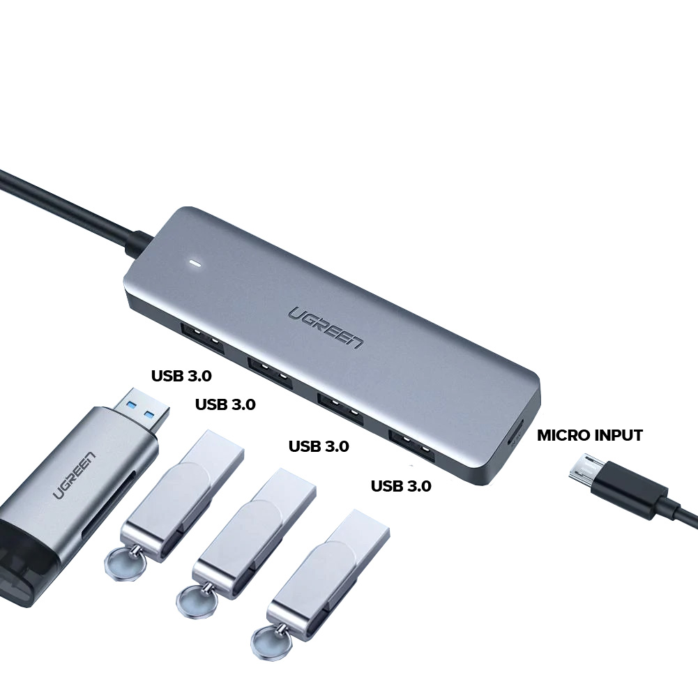 UGREEN CM219 (UG-70336) Type C to 4 Port USB 3.0 & Micro USB Power Port