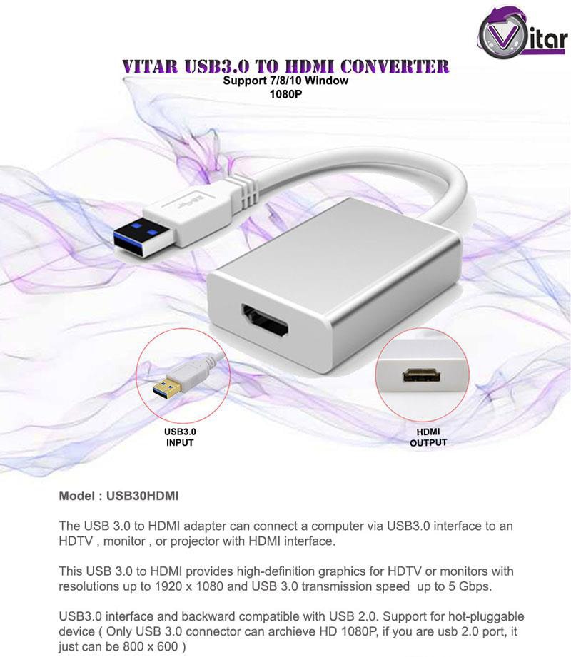 Vitar USB3.0 Converter to HDMI / Dual HDMI+VGA / VGA / RJ45 Ethernet Adapter