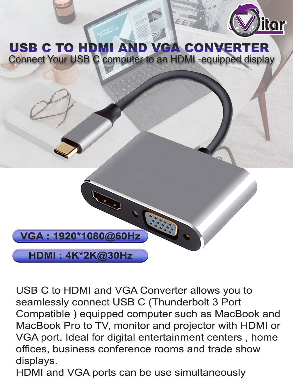 Vitar USBCM Series Type C to HDMI Multiport Adapters