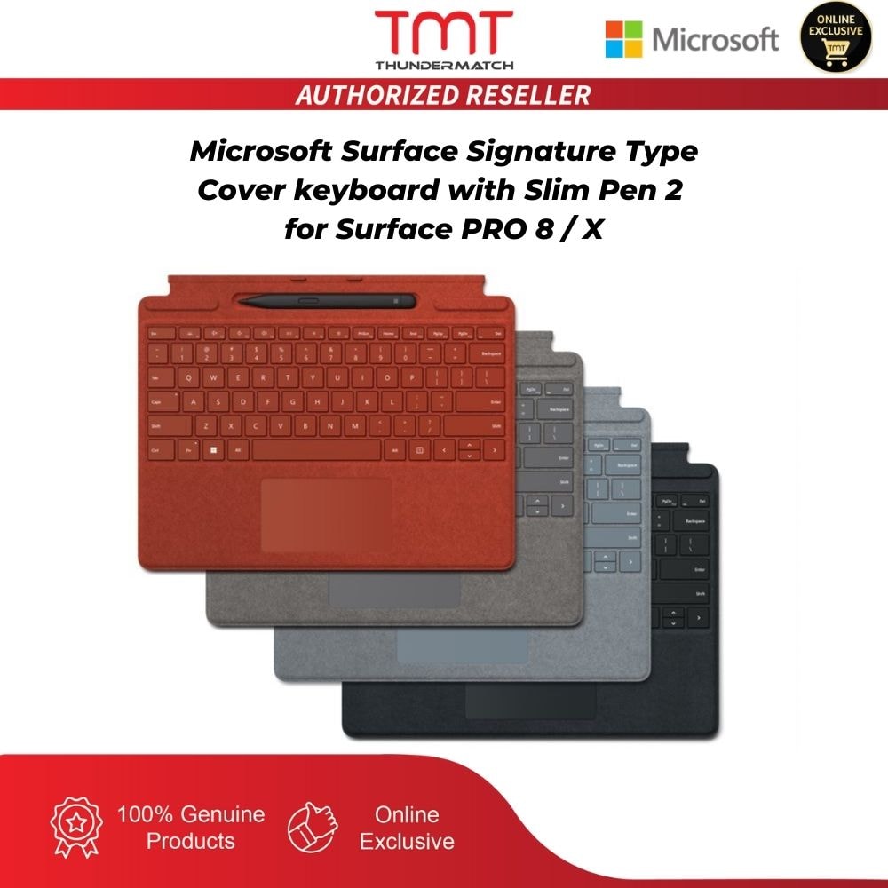 Microsoft Surface Pro 8 / X Type Cover Signature Keyboard with Slim Pen 2 Black ( Black / Poppy Red / Ice Blue / Platinum / Sapphire )