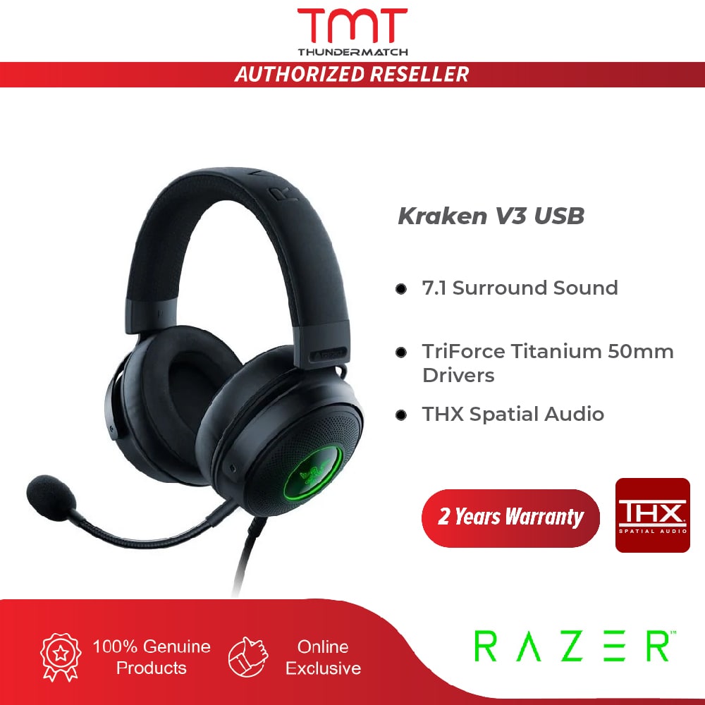 Razer Kraken V3 7.1 Surround Sound Wired USB Gaming Headset