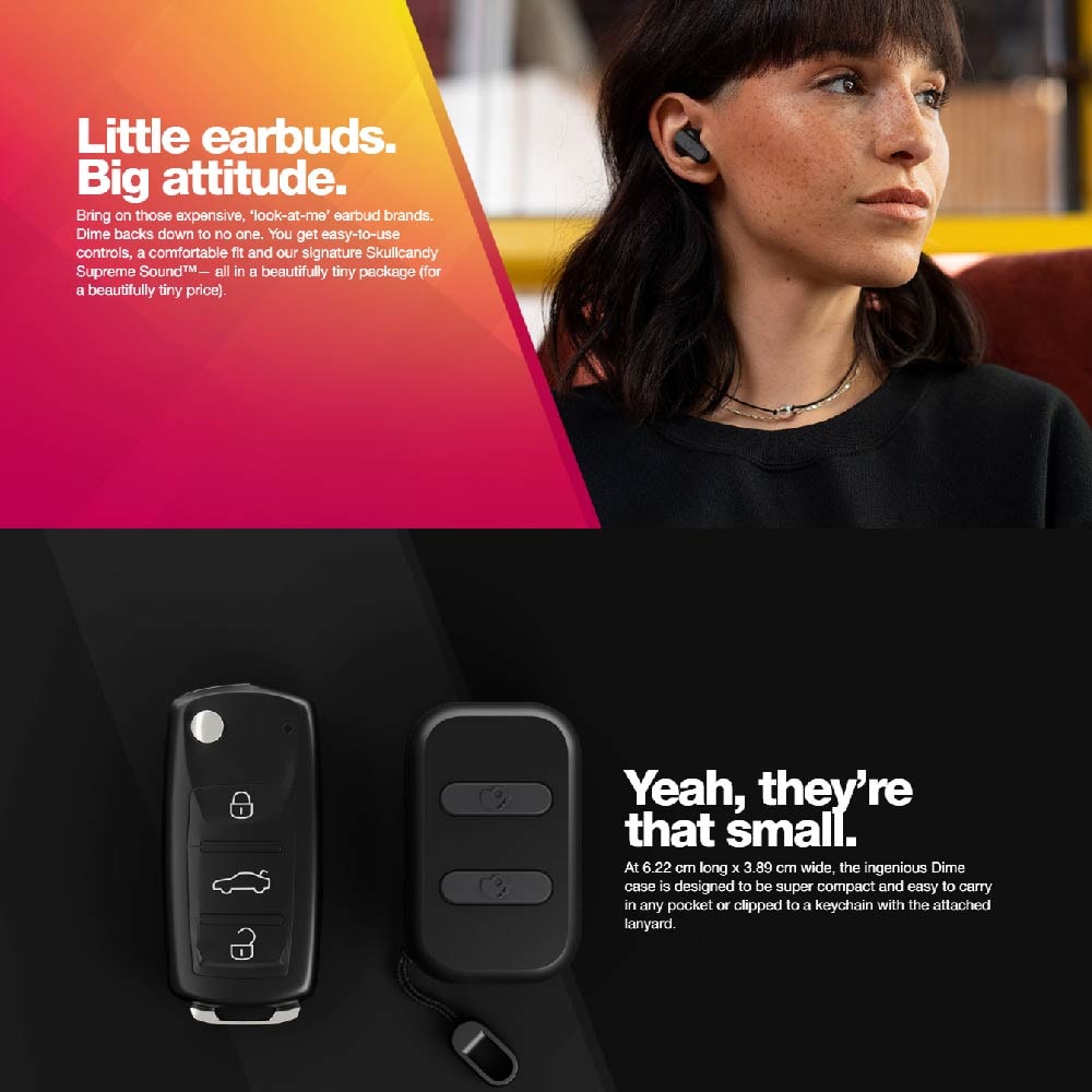 SkullCandy Dime 2 True Wireless In-Ear Earbuds - Up to 12 Hours | Support Single Bud