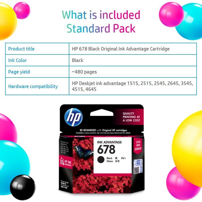 HP 678 Ink ( Black CZ107AA | Tri Color CZ108AA )