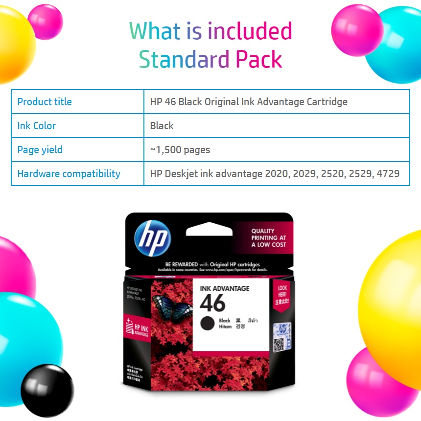 HP 46 Original Ink Advantage Cartridge [ Black | Tri-Color ]