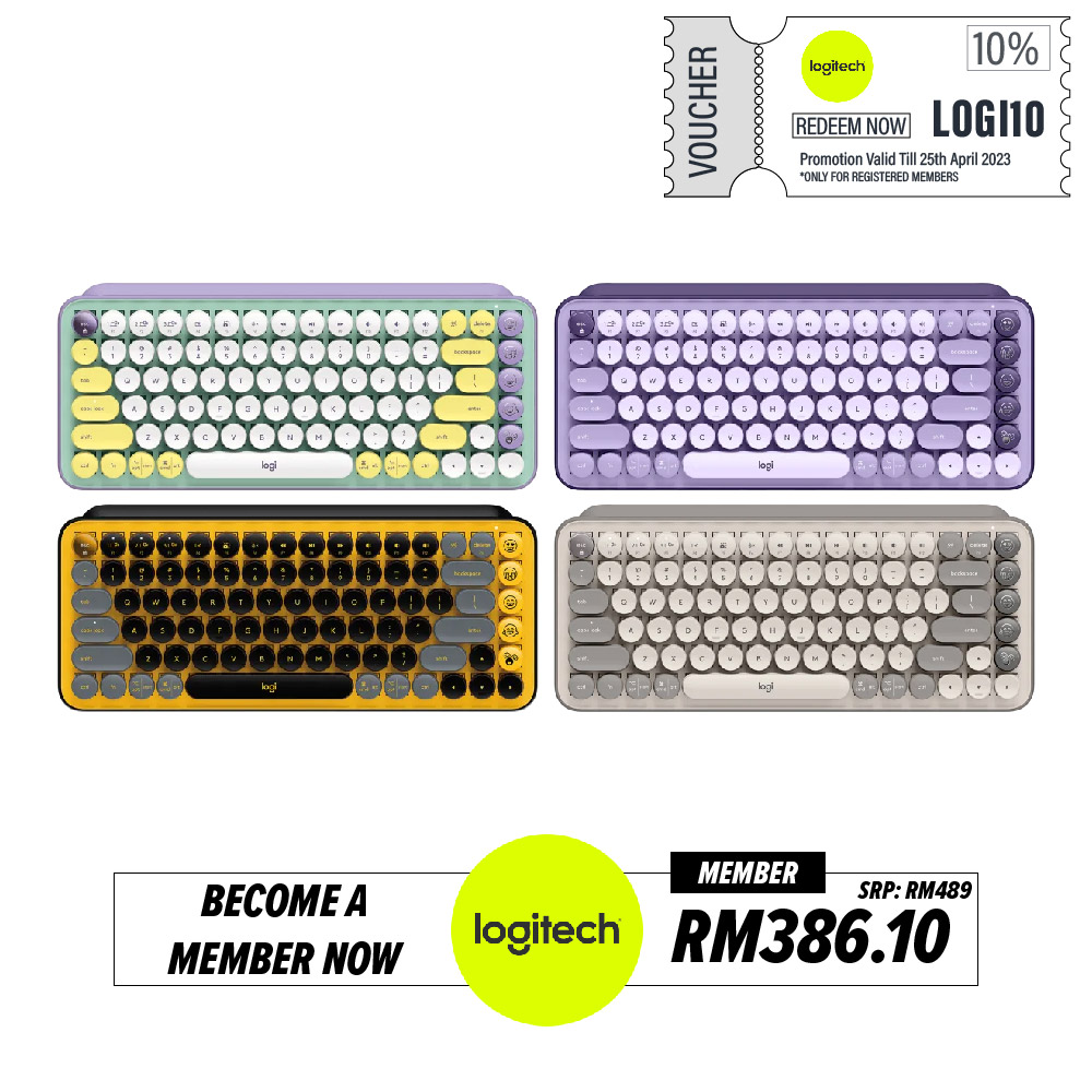 (FREE GIFT) Logitech POP Keys Mechanical Wireless Keyboard with Customisable Emoji Keys