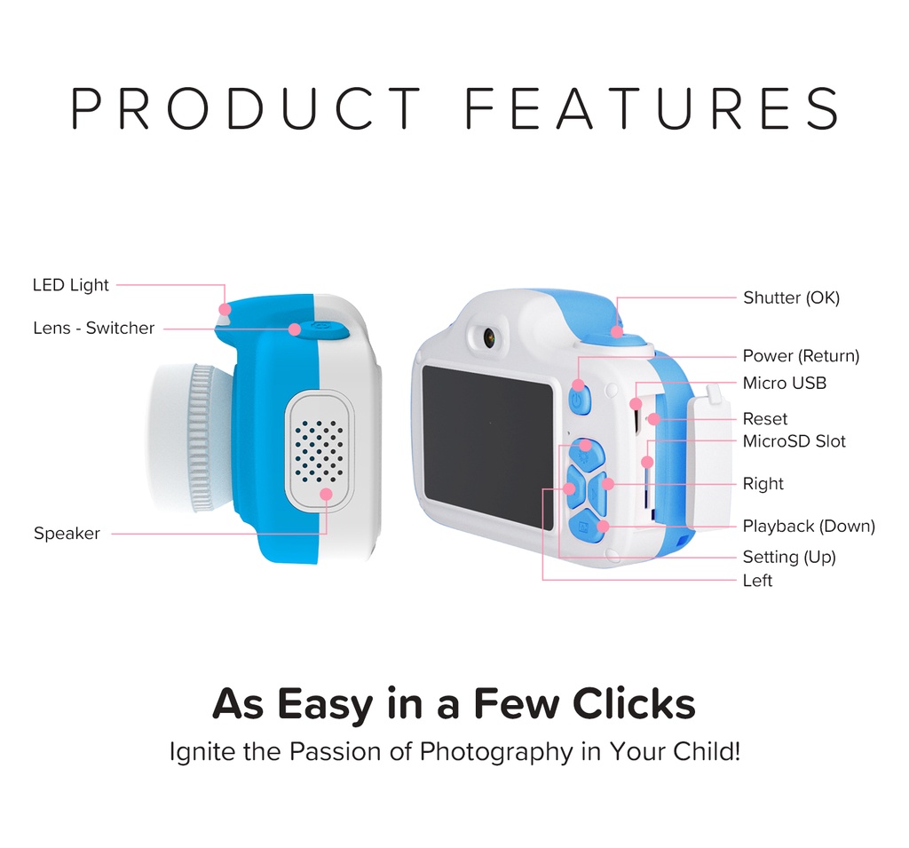 [Free Gift] myFirst Camera 3 Mini Digital Camera For Kids | Extra Selfie Lens | With Designated Cartoon Pouch