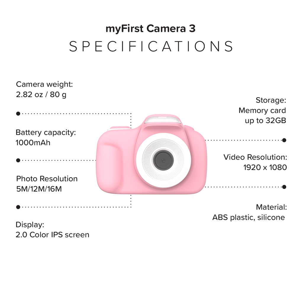 [Free Gift] myFirst Camera 3 Mini Digital Camera For Kids | Extra Selfie Lens | With Designated Cartoon Pouch