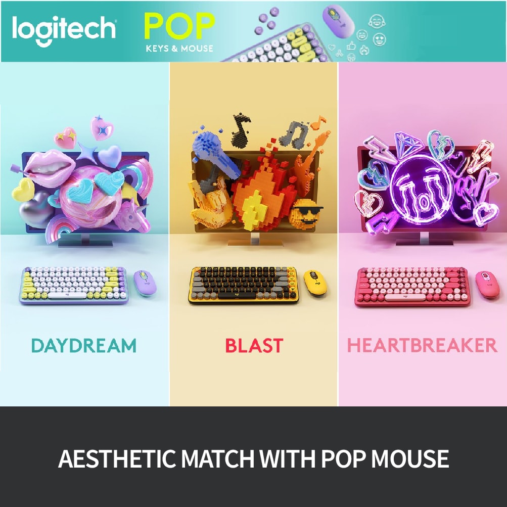Logitech POP Mouse Wireless Customisable Emojis | SilentTouch | Bluetooth USB Multi-device