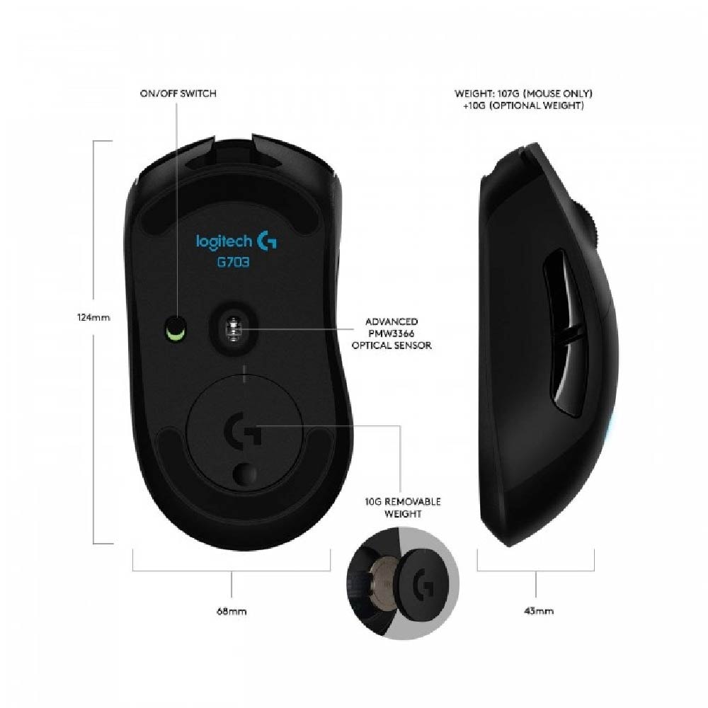 Logitech G703 Lightspeed Gaming Mouse - Hero 16K Sensor