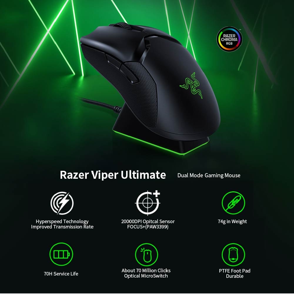 Razer Viper Ultimate Wireless Gaming Mouse (RZ01-03050100-R3A1)