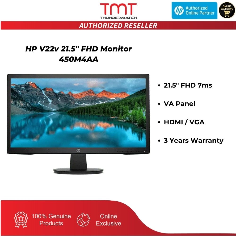HP V22v Monitor - 21.5" FHD | 7ms | VA Panel | HDMI / VGA | 3 Years Warranty (450M4AA)