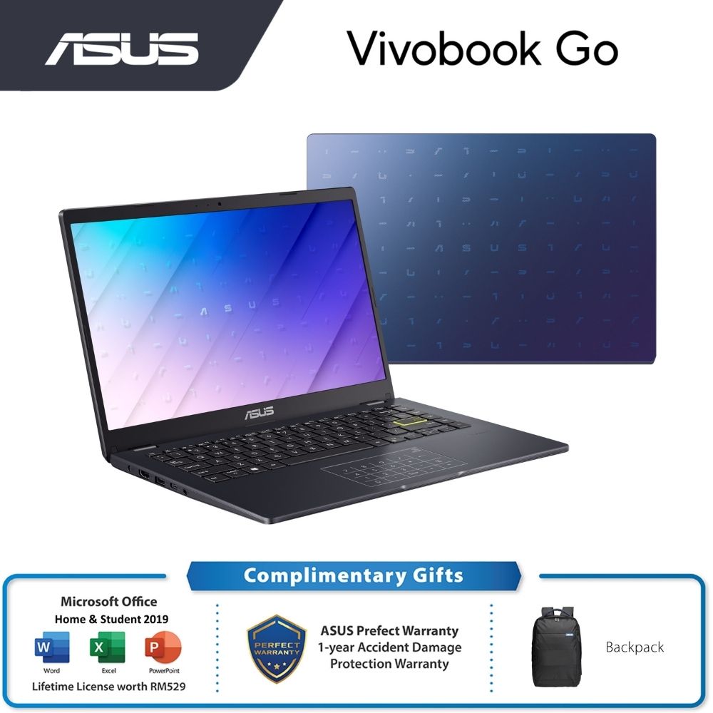 ASUS VivoBook Go E410K (Blue/White/Pink) Laptop | Intel Celeron N4500 | 8GB RAM 256GB SSD | 14" HD | W10 | MS OFFICE+BAG