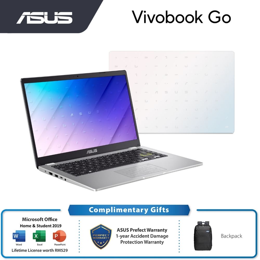 ASUS VivoBook Go E410K (Blue/White/Pink) Laptop | Intel Celeron N4500 | 8GB RAM 256GB SSD | 14" HD | W10 | MS OFFICE+BAG