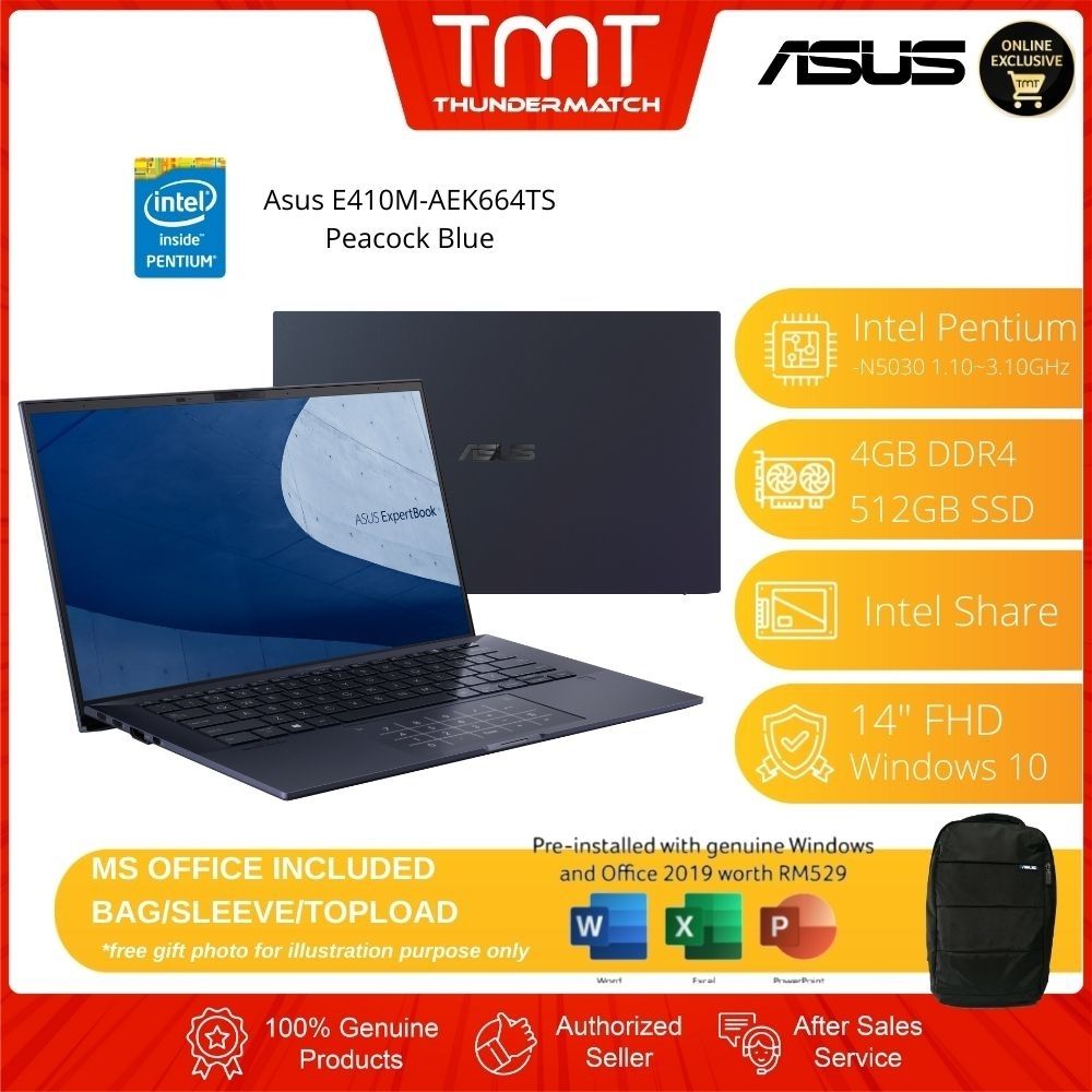 Asus E410M-AEK664TS Peacock Blue Laptop | Pentium N5030 | 4GB RAM 512GB SSD | 14