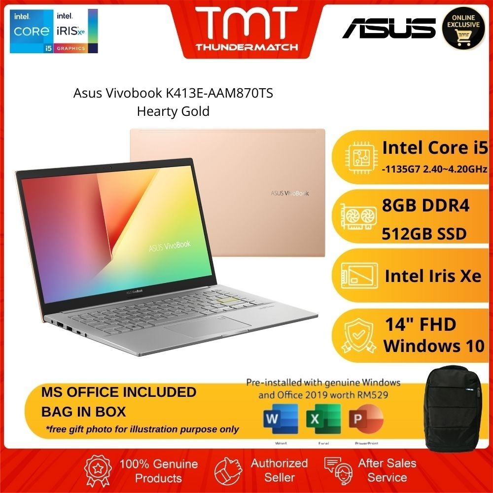 Asus Vivobook K413E-AAM870TS Hearty Gold Laptop | i5-1135G7 | 8GB RAM 512GB SSD | 14