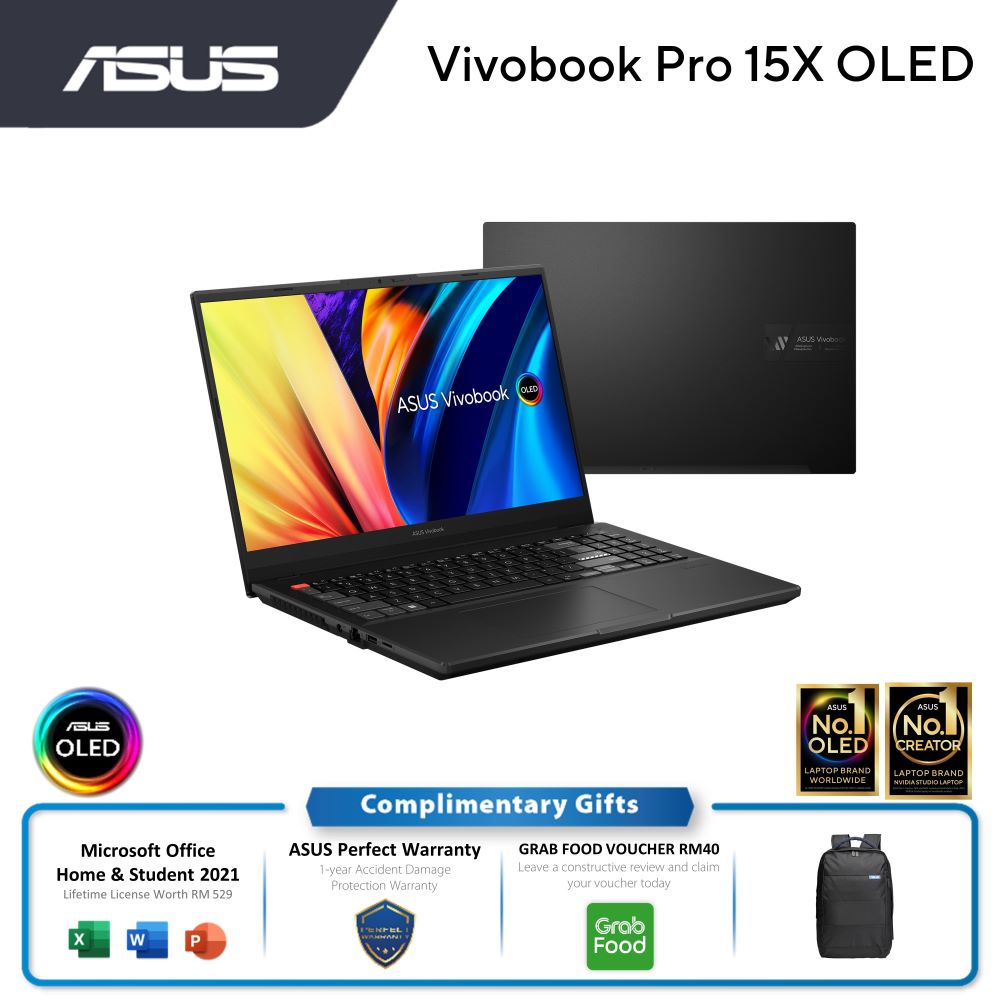 Asus Vivobook Pro 15X K6501Z-MMA036WS Laptop | i7-12650H | 16GB RAM 512GB SSD | 15.6" 2.8K OLED | RTX3060 | MS OFFICE+BAG
