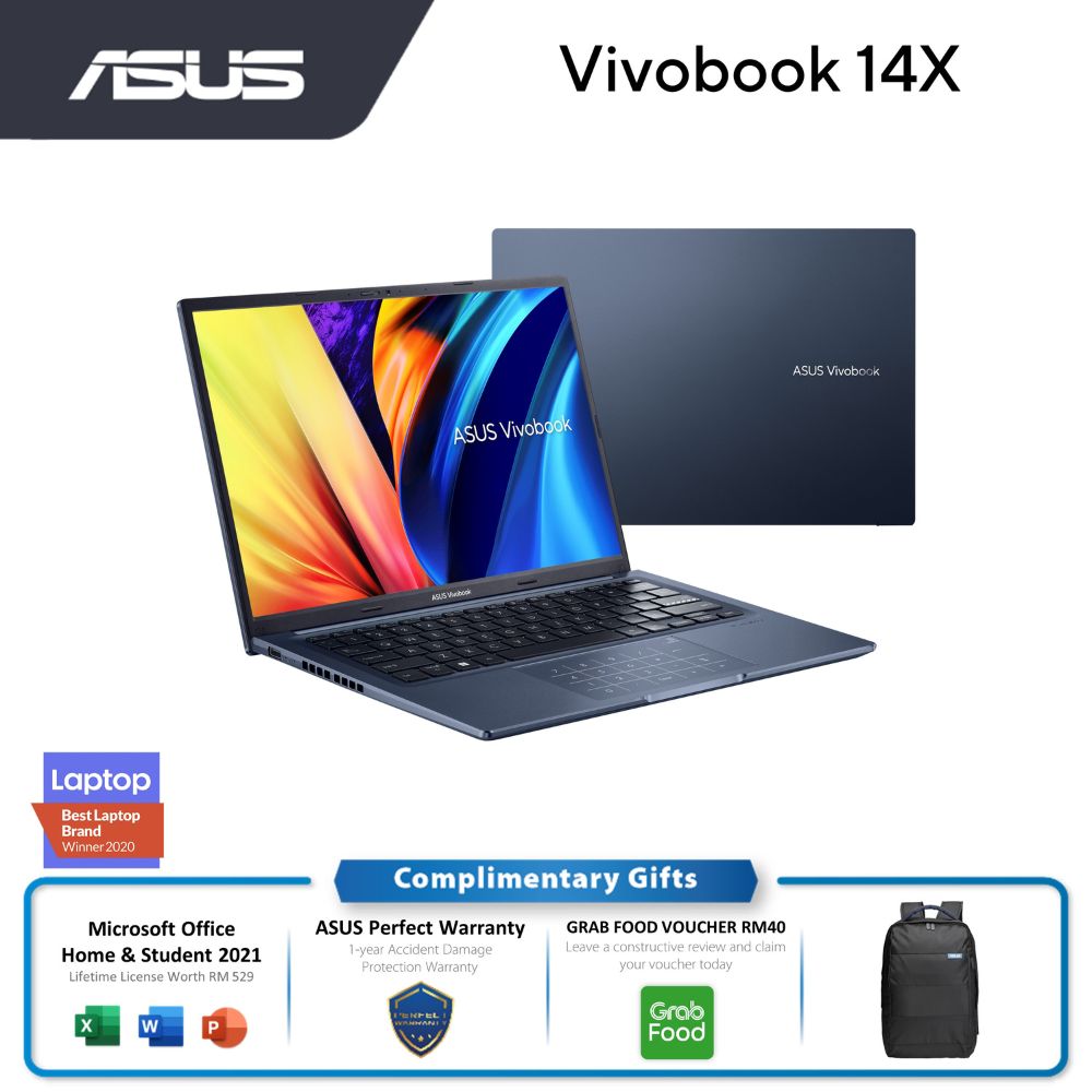 Asus Vivobook 14X M1403Q-ALY081WS Laptop | AMD Ryzen 5 5600H | 8GB RAM 512GB SSD | 14" WUXGA | W11 | MS OFFICE + BAG