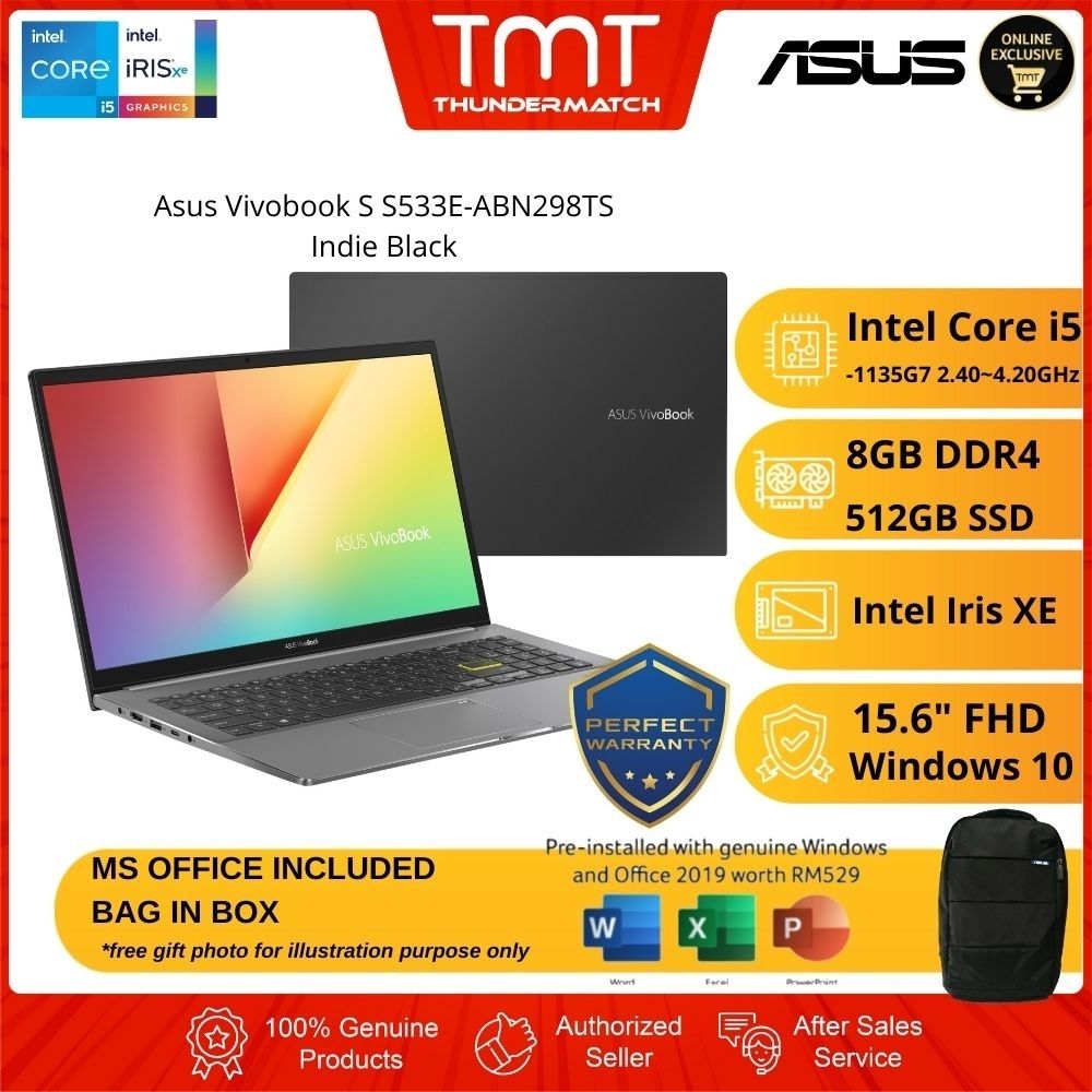 Asus Vivobook S S533E-ABN298TS Indie Black Laptop | i5-1135G7 | 8GB RAM 512GB SSD | 15.6