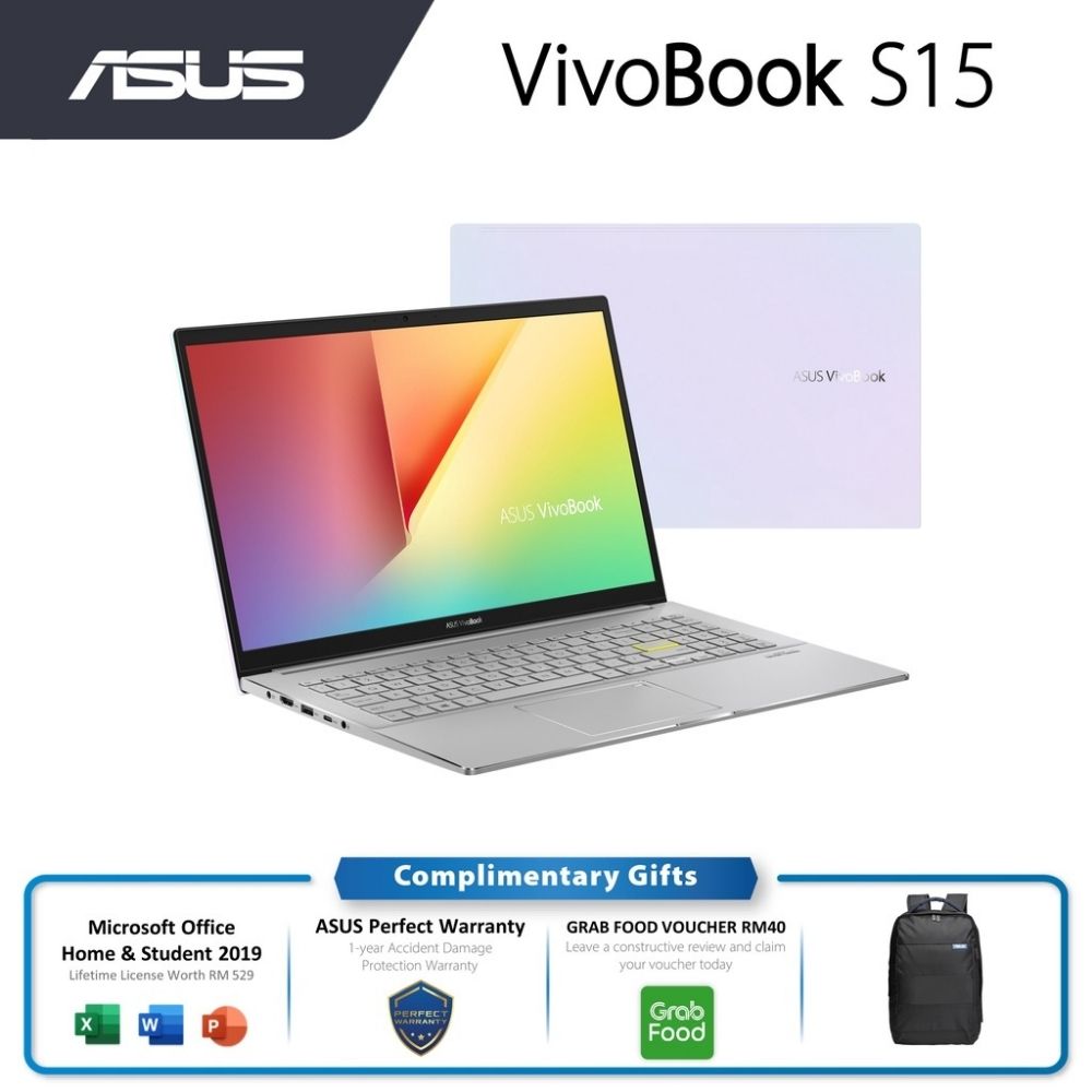 Asus Vivobook S S533E-ABN359TS Laptop | i7-1165G7 | 8GB RAM 512GB SSD | 15.6" FHD | Intel Iris Xe | W10 | MS OFFICE+BAG