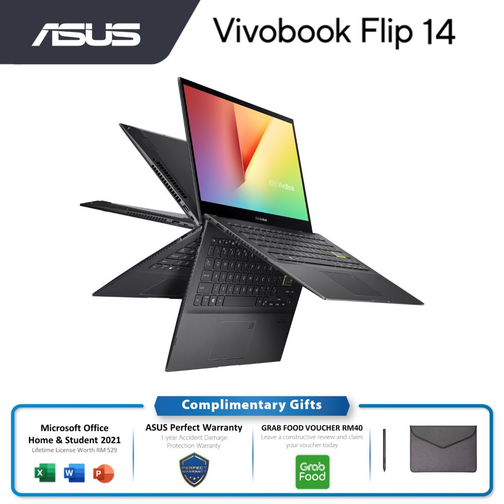 Asus Vivobook Flip TP470E-AEC333WS Laptop | i5-1135G7 | 8GB RAM 512GB SSD | 14" FHD Touch | W11 | MS OFFICE+ACCESSORIES