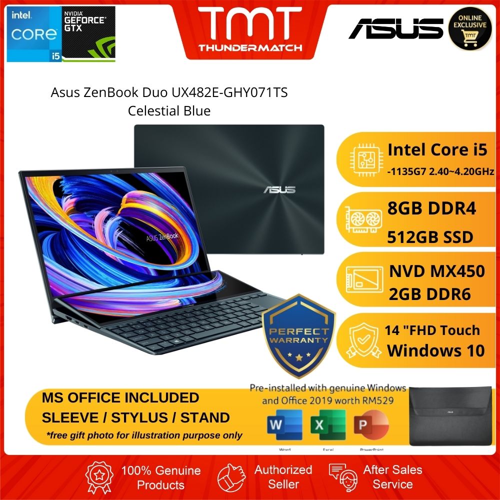 Asus ZenBook Duo UX482E-GHY071TS Laptop | i5-1135G7 | 8GB RAM 512GB SSD | 14