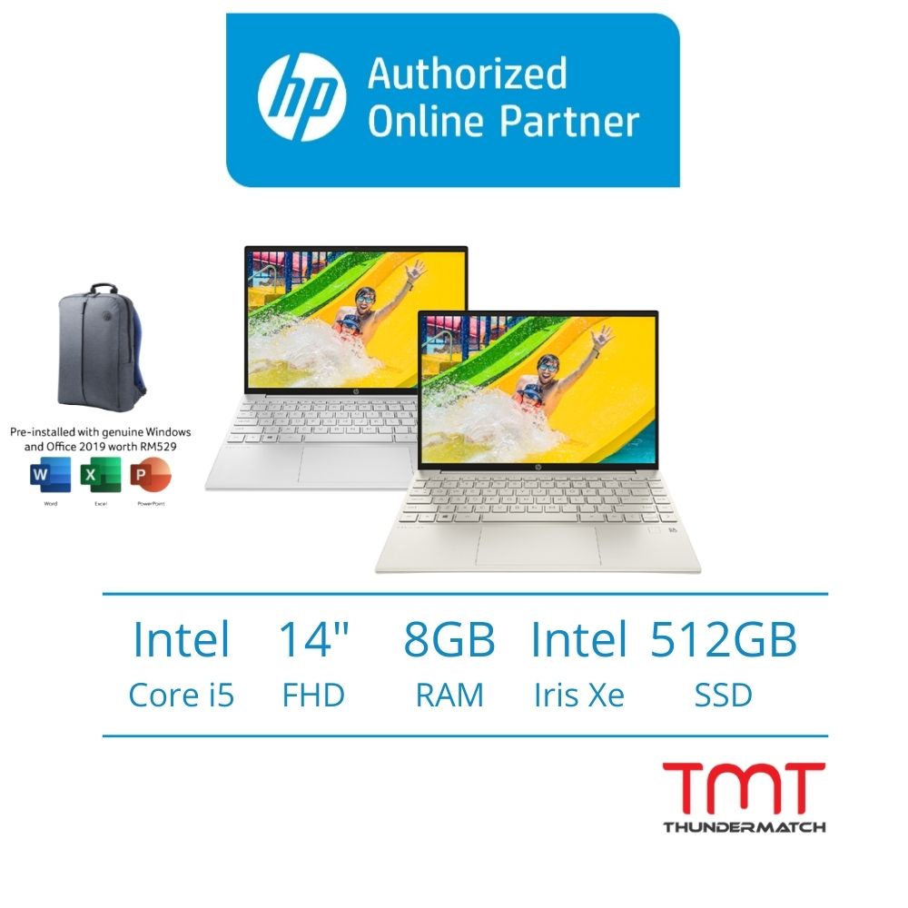 HP Pavilion 14-dv1027TU Gold / dv1028TU Silver | Intel Core i5-1155G7 | 8GB RAM 512GB SSD | 14" FHD | Iris Xe | W11 | MS OFFICE+BAG