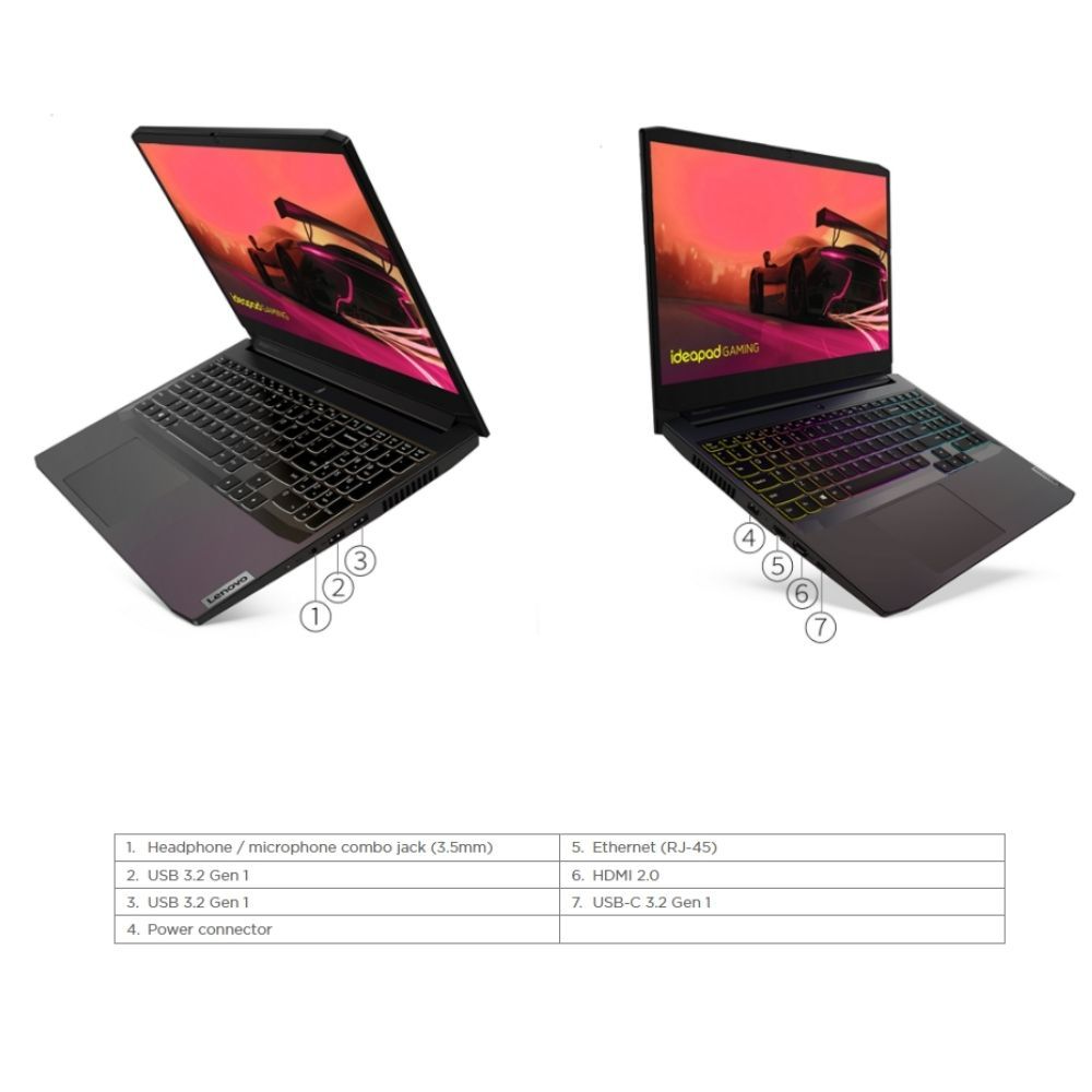Lenovo IdeaPad Gaming 3 15ACH6 82K200AYMJ Laptop | R7-5800H | 8GB RAM 512GB SSD | 15.6" FHD | RTX3050 | RGB | W11 | BAG