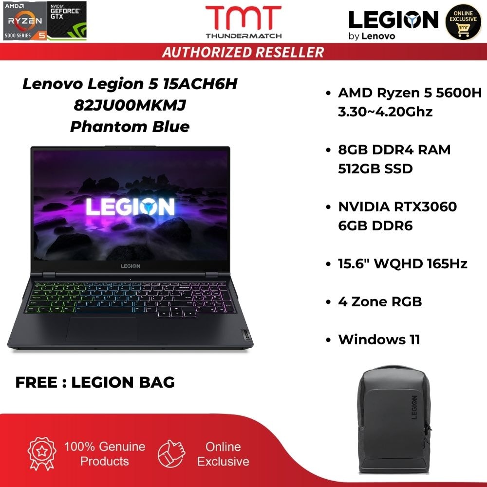 Lenovo Legion 5 15ACH6H 82JU00MKMJ Gaming Laptop | AMD Ryzen 5 5600H | 8GB RAM 512GB SSD | RTX3060 | 15.6