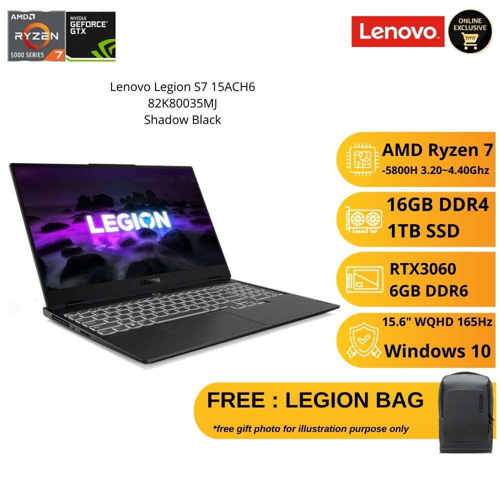 Lenovo Legion S7 15ACH6 82K80035MJ Laptop | GeForce RTX3060 | Ryzen 7 5800H | 16GB RAM 1TB SSD | 15.6