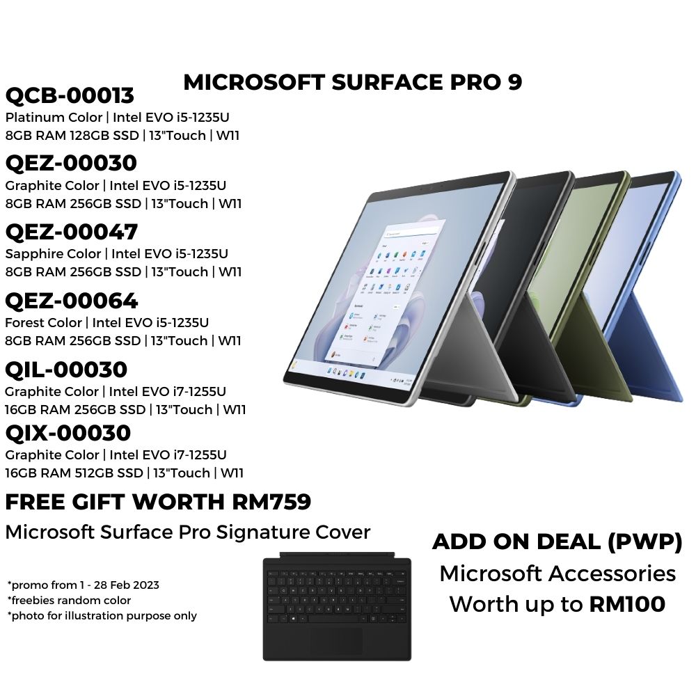 Microsoft Surface Pro 9 ( Platinum / Graphite / Sapphire / Forest ) 13