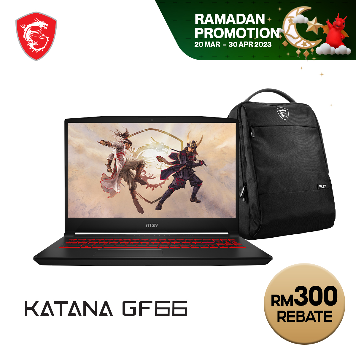 MSI Gaming Katana GF66 11UD-1268MY Gaming Laptop | i7-11800H | 8GB RAM 512GB SSD | 15.6"FHD 144Hz | RTX3050Ti | W11 | 2Y Warranty