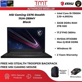 MSI GS76 Stealth 11UH-299MY Gaming Laptop | i9-11900H | 32GB RAM 2TB SSD | 17.3" FHD 360Hz | NVIDIA® GeForce RTX™ 3080 | W10 | Bag + Mouse