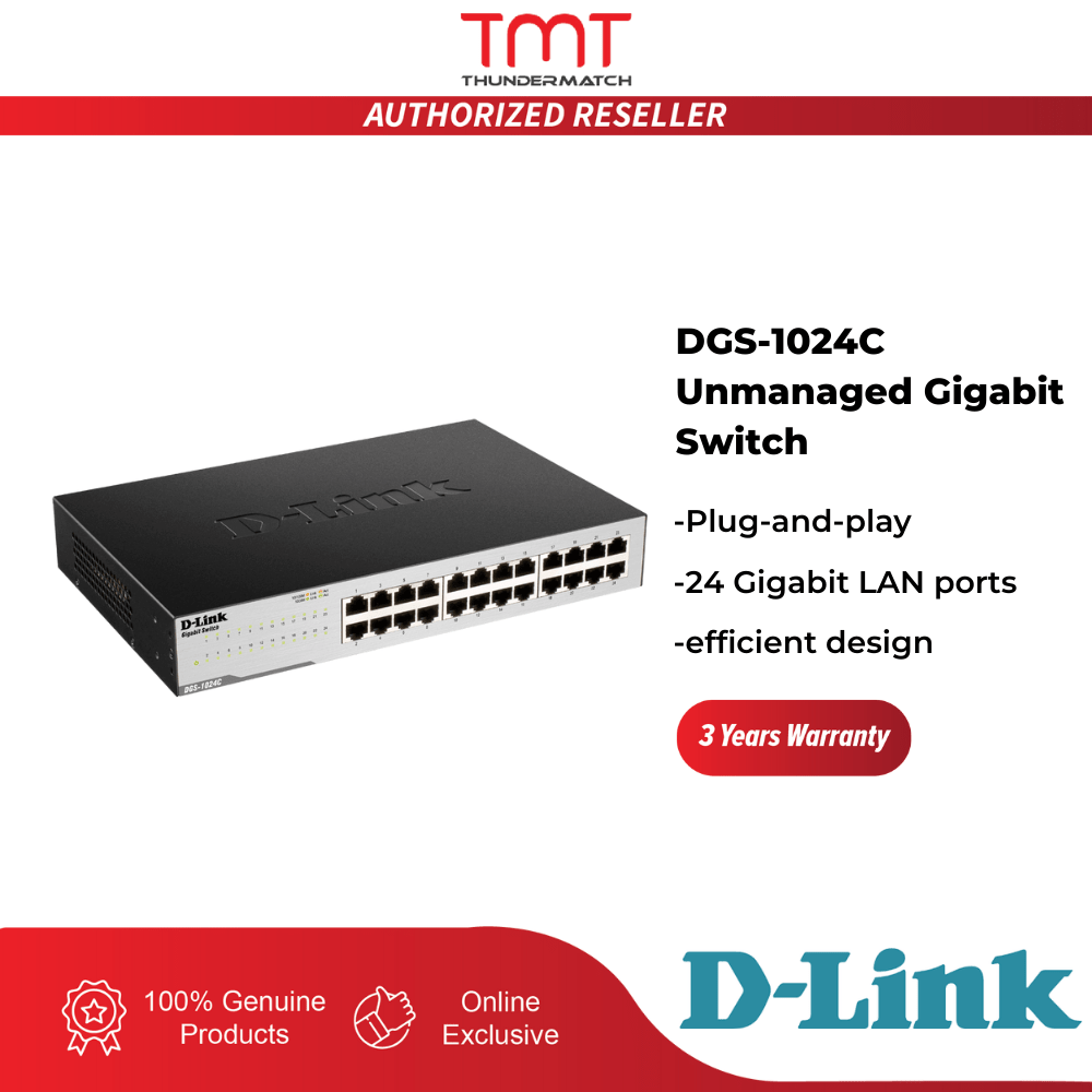 D-Link DGS-1024C Unmanaged Gigabit Switch - 24 Ports/10/100/1000Mbps/Metal Case &amp; Rack Mount (3 Years Warranty)
