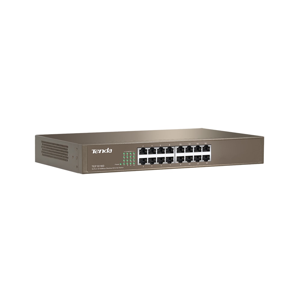 Tenda TEF1016D 16-Port Switch 10/100: 13" Rack-Mount Steel Case(3 Years Warranty)