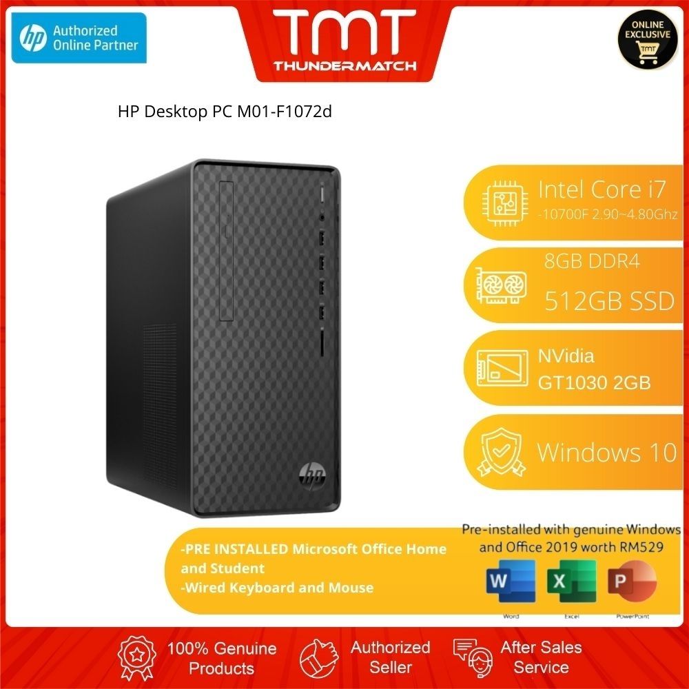 HP Desktop PC M01-F1072d | i7-10700F | 8GB 512GB SSD | GT1030 | W10 | MS Office + Keyboard Mouse