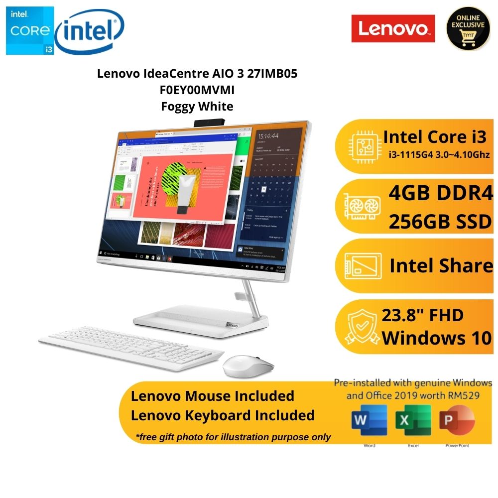 Lenovo IdeaCentre AIO 3 24ITL6 F0G000ESMI Desktop | i3-1115G4 | 4GB RAM 256GB SSD | 23.8" FHD | W10 | MS OFFICE+KEYBOARD+MOUSE