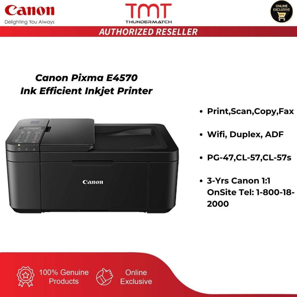 Canon Pixma E4570 Ink Efficient Inkjet Printer | Print,Scan,Copy,Fax | Wifi, Duplex, ADF | 3 Years Warranty