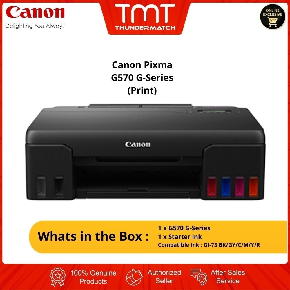 Canon Pixma G570 G-Series Printer | GI-73 BK/GY/C/M/Y/R | 1 year warranty/3000pages/whichever comes first |1-800-18-2000