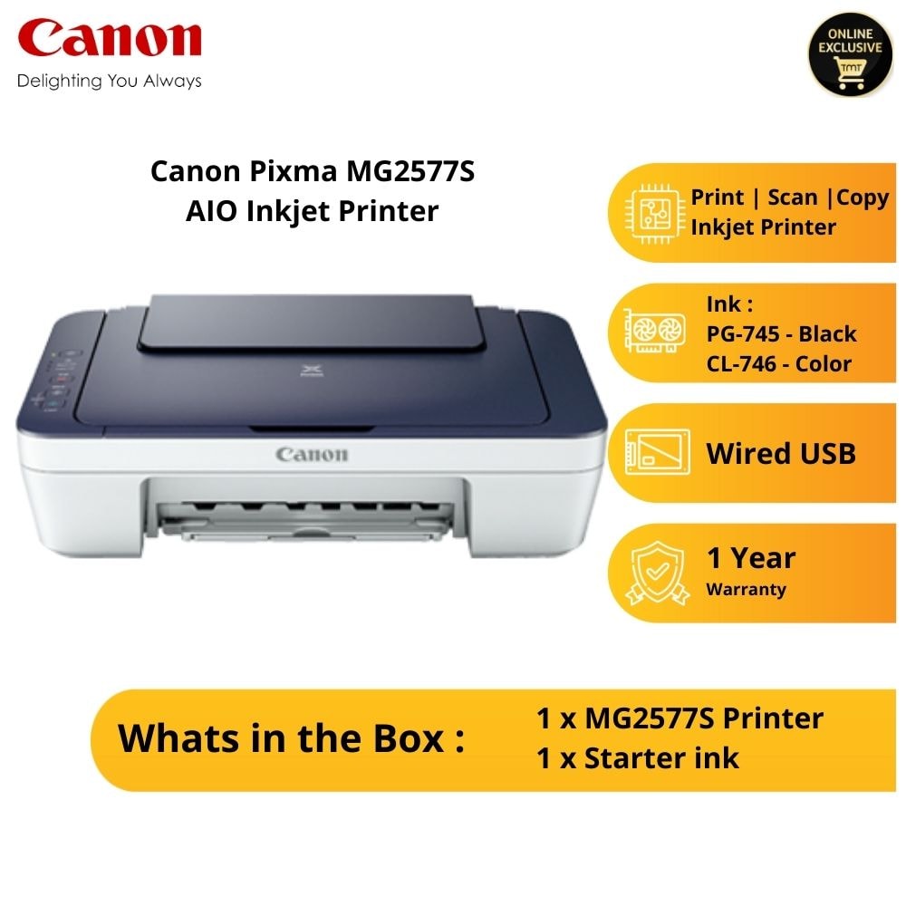 Canon Pixma MG2577s All in One Inkjet Printer 1-Yr Canon OnSite + RM20 Aeon Voucher until 31 Mar 2023 (Tel: 1800-18-2000)