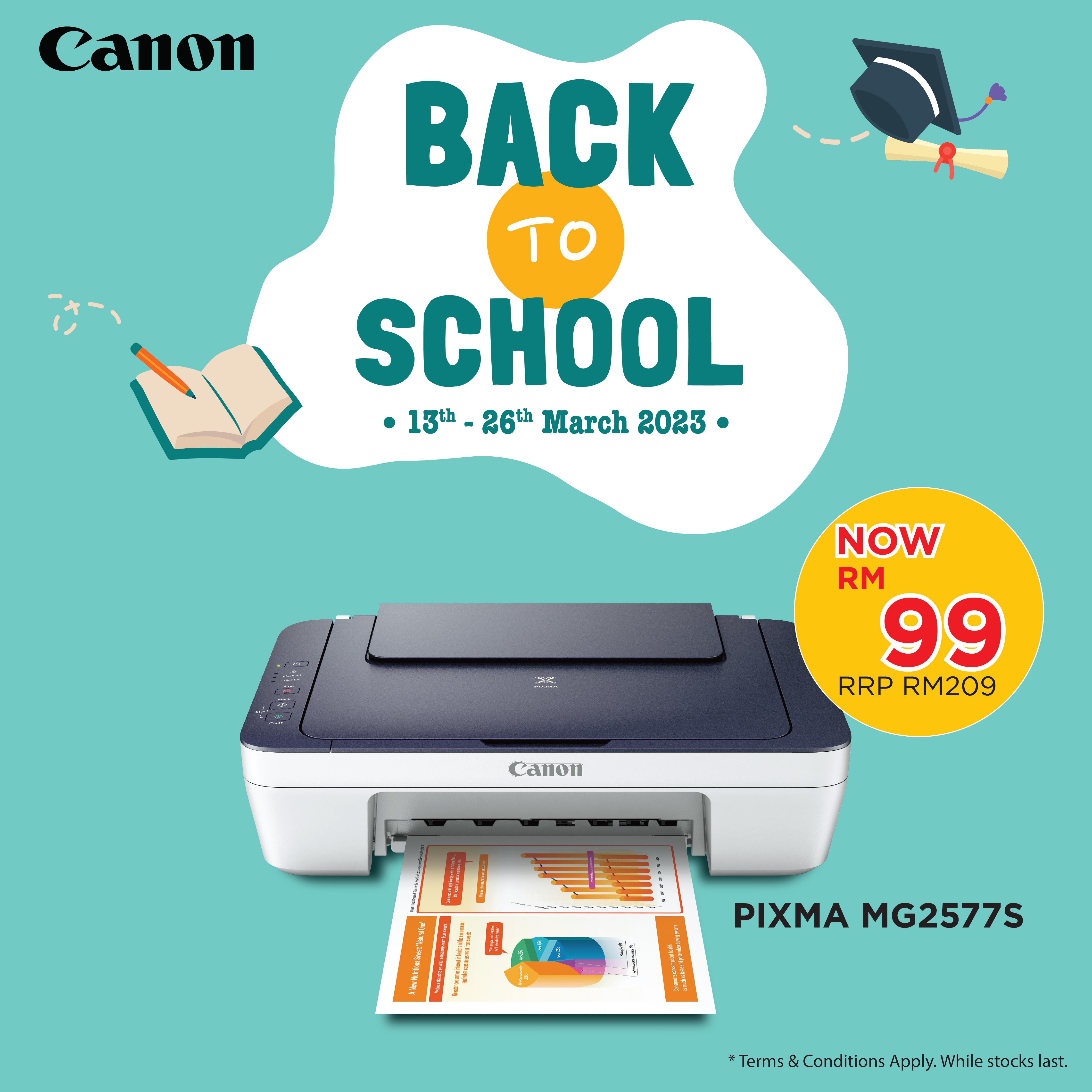 Canon Pixma MG2577s All in One Inkjet Printer 1-Yr Canon OnSite + RM20 Aeon Voucher until 31 Mar 2023 (Tel: 1800-18-2000)