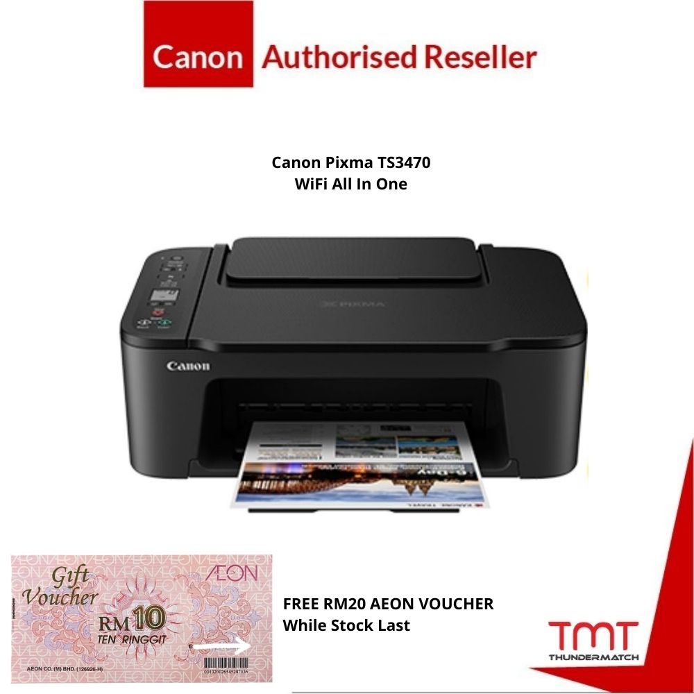 Canon Pixma TS3470 All in One (Print/Scan/Copy) Wireless Printer | 1 Year Warranty (1-800-18-2000) + FREE RM20 AEON VOUCHER WHILE STOCK LAST
