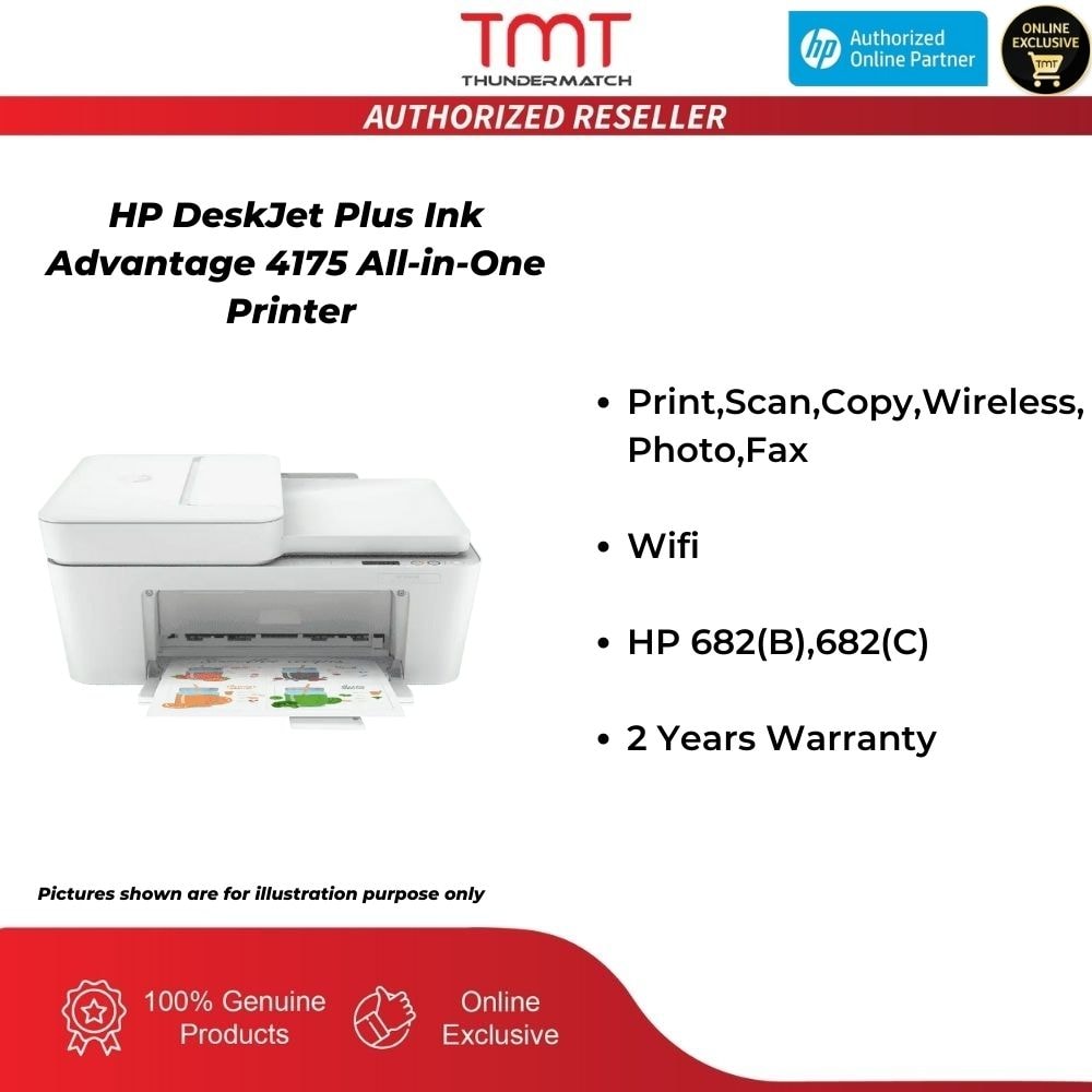 HP DeskJet Plus Ink Advantage 4175 All-in-One Printer | Print,Scan,Copy,Wireless,Photo,Fax | Wifi | HP 682(B),682(C) | 2 Years Warranty