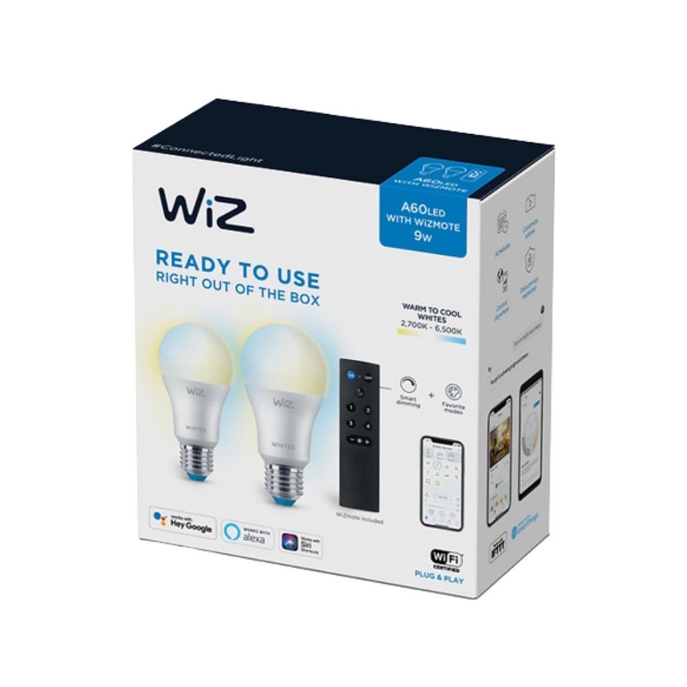 Philips WIZ TW 9W A60 White Light bulb 2PK with Remote